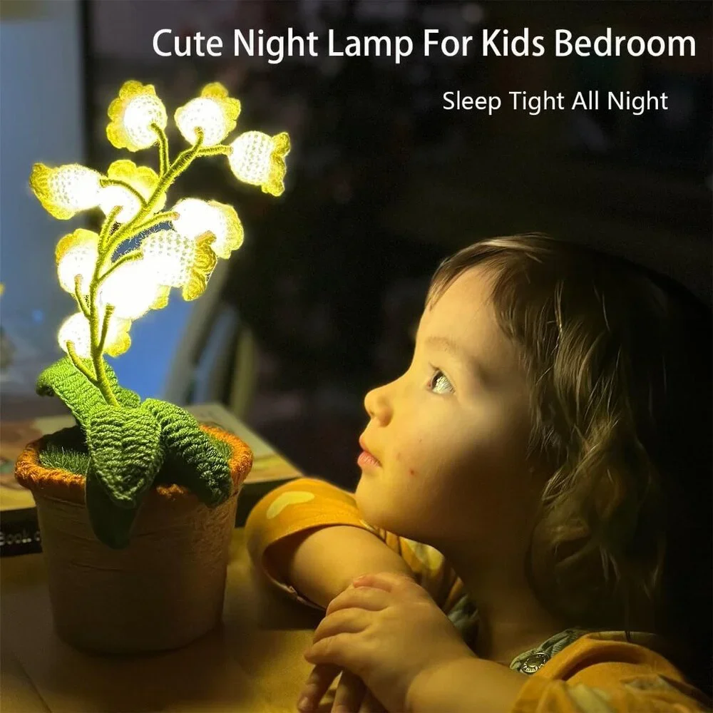 Lily Valley Artificial Crochet Lights Flowers White Lamp Cordless Home Decor